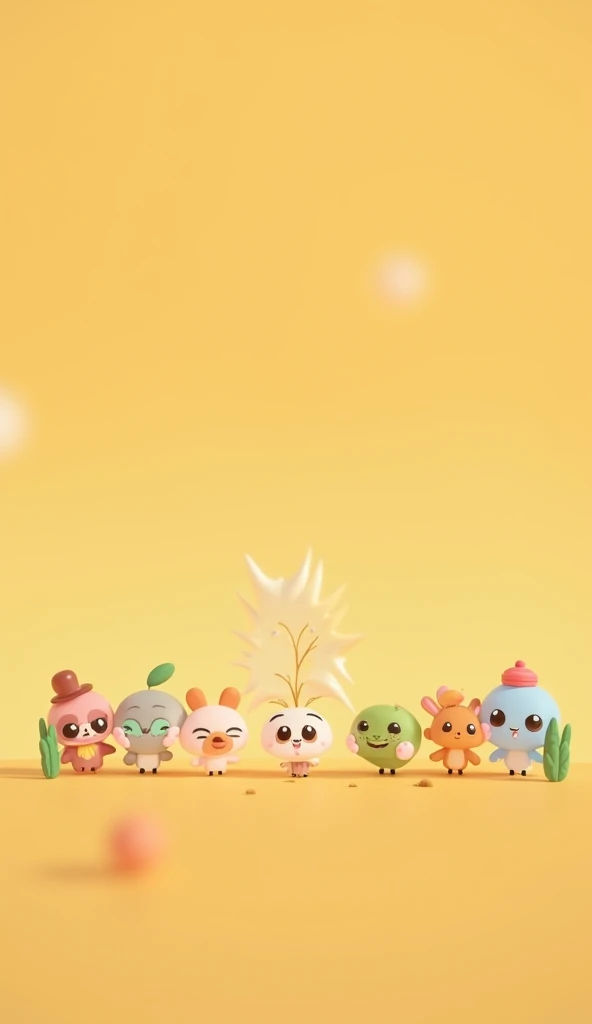 （Most of the background is solid color.），Simple animation of small cute cartoon characters below