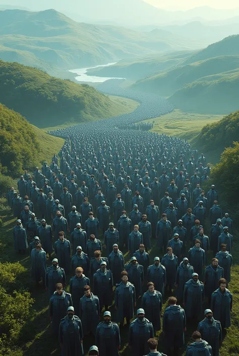 Generate me an image of an avatar army seen from the sky