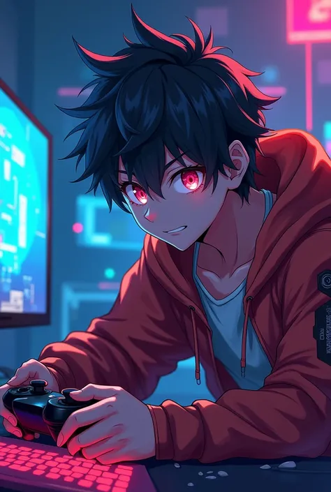 Gamer man pic anime playing game 
