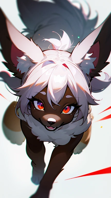 masterpiece,insanely detailed, absurdres, 16K, a girls, kemono, furry face,multicolored hair, dark skin,luminous eyes, with sparkling eyes,  narrow eyes,multicolored eyes, (dog_girl, anthro furry:1.1),(anthro_female_dog:1.1), fluffy fur, flat chest,white b...