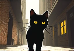 A black cat is walking