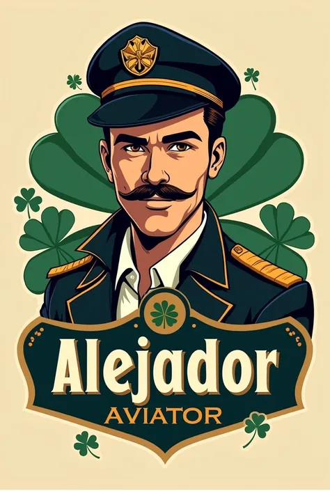 Create a logo for a betting group that says Alejandro Aviator and has clovers