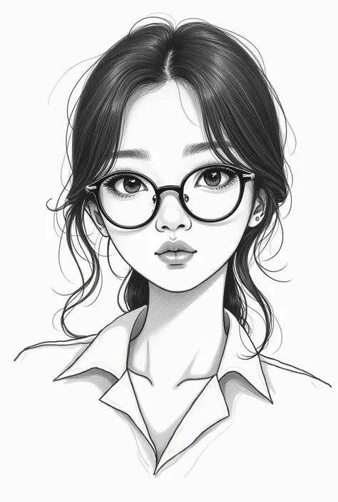 Create a easy pen drawing picture of a idol Korean tenature wearing glass age around 1 