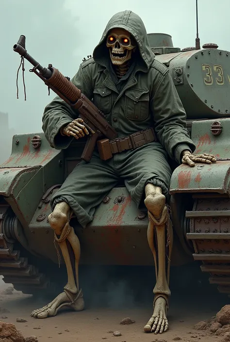 A zombie skeleton soldier inside a tank with the acronym 33V