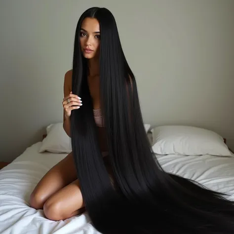 (best image quality、highest quality、highest resolution、Ultra-realistic photography、full body photo、masterpiece、16ｋ、）1beauty with 20-metre-long black hair。The longest black hair in the world。World Long Hair Contest Winner。Full body photo。Very long black hai...