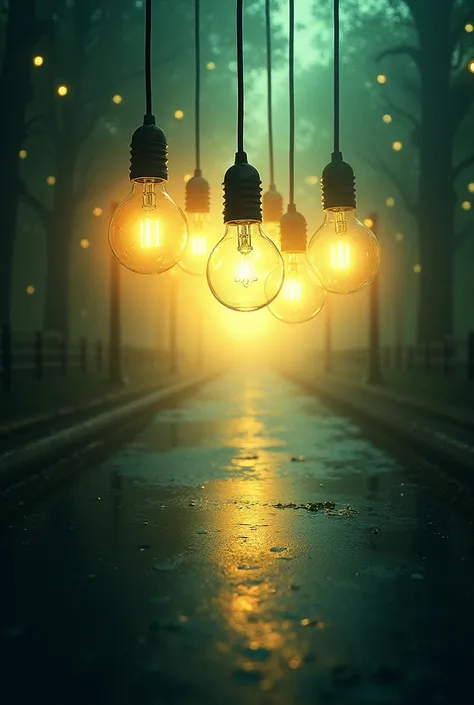 create a book cover displaying light outlined by the profiles of electric bulbs, alternating between shades of green yellow and white to emulate street lights withe title 
the street life of lights