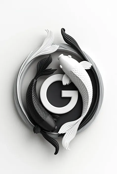 Black and white aesthetic tiktok symbol with black and white koi in the background making a yin yang symbol