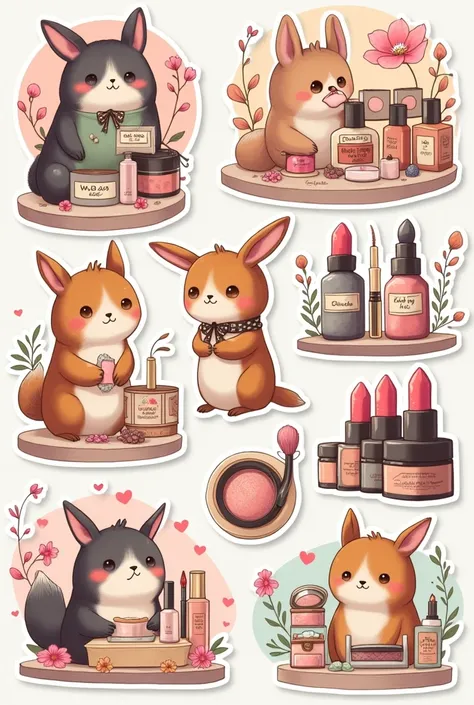 design of stickers stylized illustrations on the theme of a cosmetics store with some interesting cute things 
