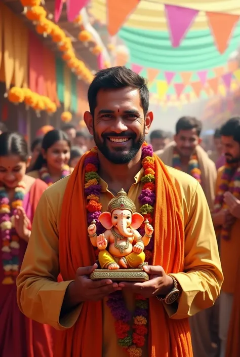 Ms Dhoni celebrating Ganesh chathruthi holding ganesh jj