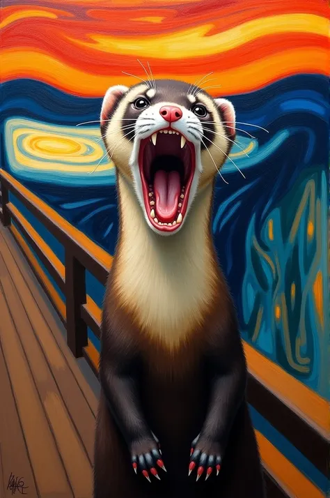 Draw the the ferret in the painting "the scream"