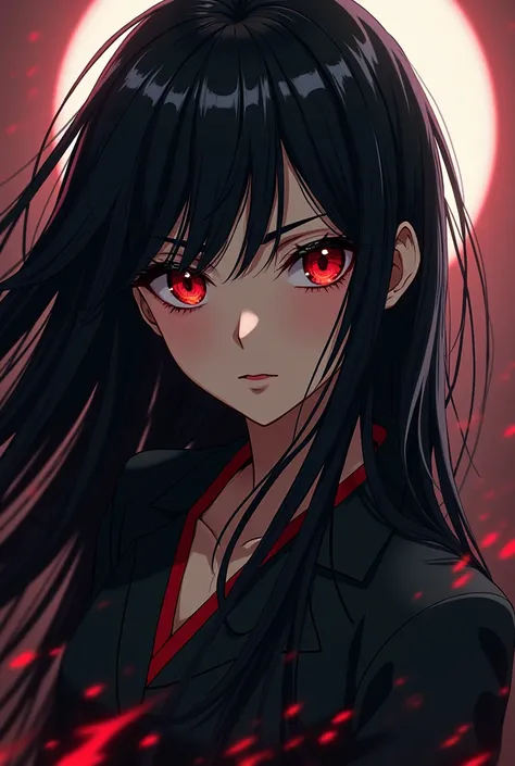 Long black hair girl with red eyes jujutsu kaisen dobujo style