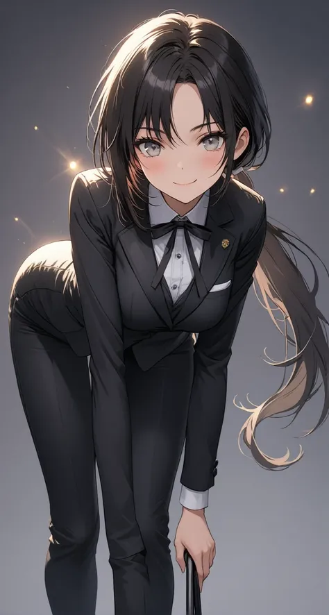 best quality, masterpiece, illustration, stoic, A 20-year-old gravure idol, a cute woman, with the highest level of sophistication, neatness, lightness, and femininity, ((detailed gray eyes)), pointy medium breasts, tall at 1.58meters, slender legs, black ...