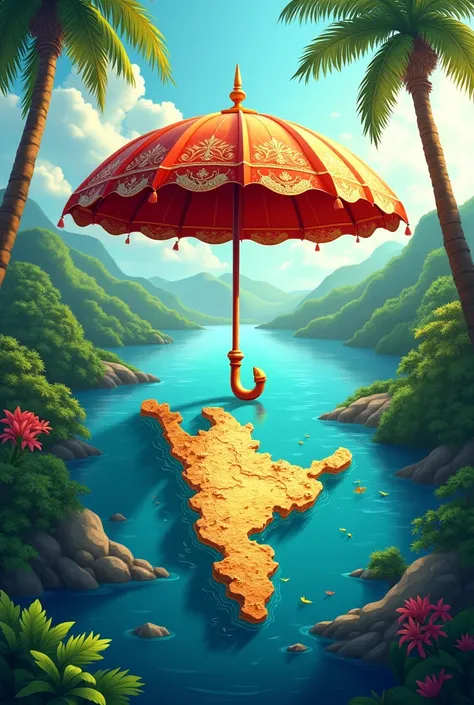 Umbrella which hold shelter to kerala map