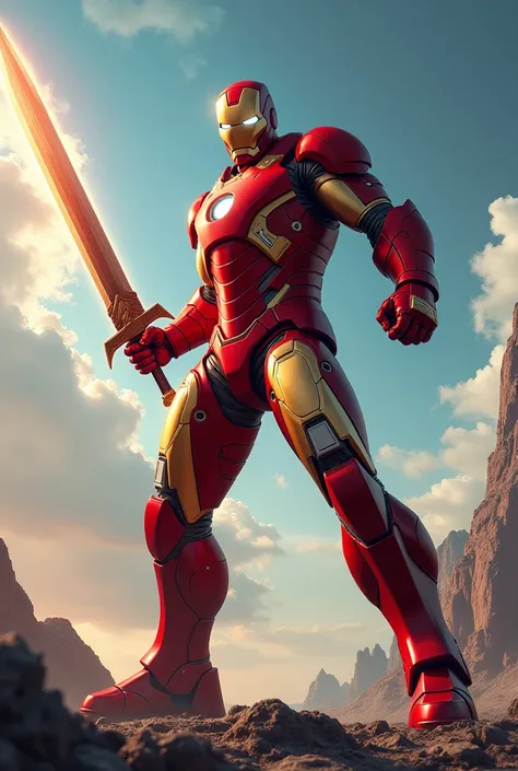 Ironman　Holding a huge sword　Wide-angle shot, 