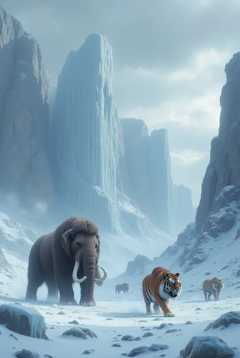 Ice age  snow everywhere and creepy animals hunting 