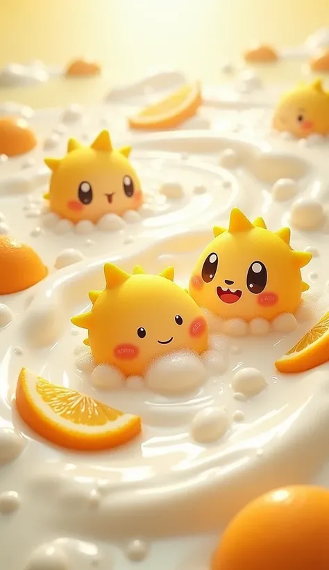 Image of cute probiotics on yogurt bathing and having fun