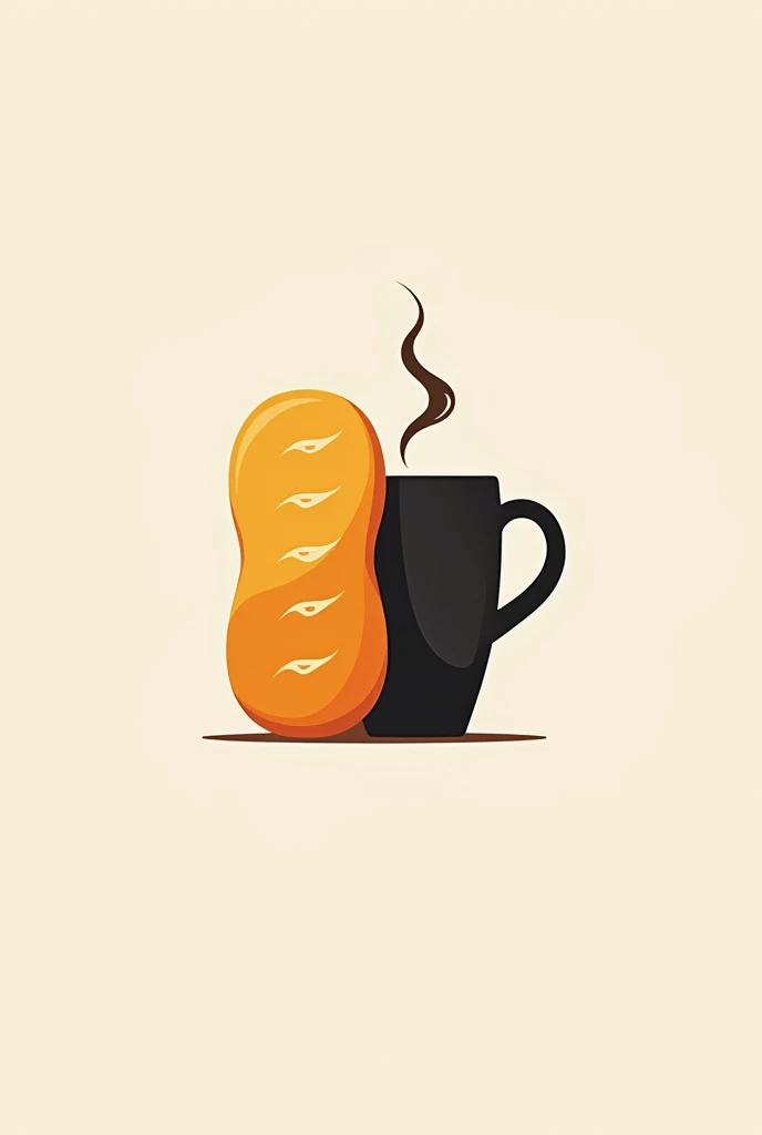 (photorealism:1.2), bread and cup half combination for logo, minimalist, elegant design, bread is orange color , cup is black. Their upper little smoke 