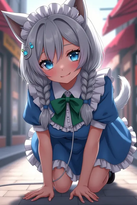 (masterpiece  best quality:1.4), perfect finish, high res, insanely detailed delicate beautiful, realistic careful skin coloring, uncensored, Sakuya, collar and leash, dog ears, dog tail, smile, crawl on all fours, walk, open mouth, tongue out, saliva, sal...