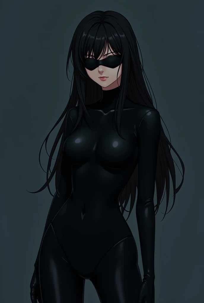 Black Night Clothes，Eye mask，Anime woman，assassin，Anime style，full-body shot，Solid color background，front Photo