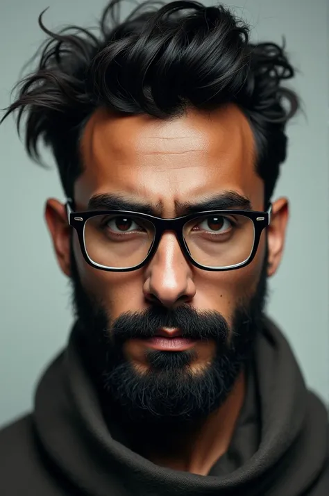 They came strong, he has black hair, he doesn&#39;t have a neat beard, a young Muslim man wearing glasses