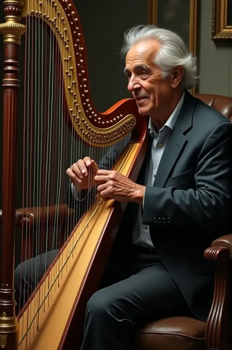 José Mujica playing the harp