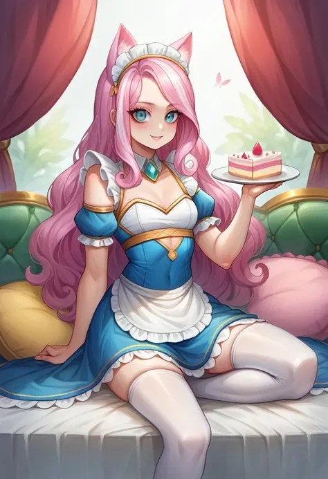 araffe sitting on a couch with a cake in her hand, candy girl, belle delphine, cosplay of a catboy! maid! dress, y 2 k cutecore clowncore, ultrarealistic sweet bunny girl, kawaii playful pose of a dancer, ulzzang, good young girl, , young and cute girl, fa...