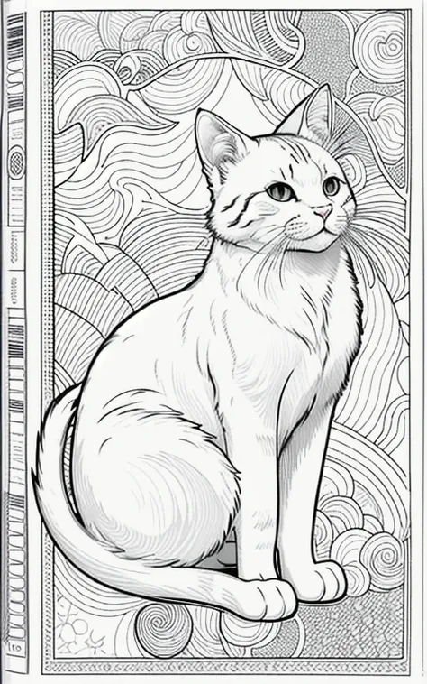 Black and white image coloring book only、Black and white image coloring book only、High resolution white cat coloring book、Carefully drawn down to the last detail