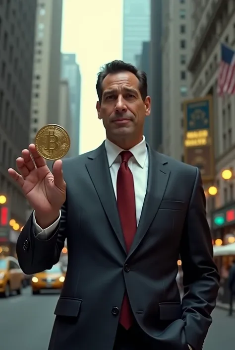  the wolf of wall street jordan belfort , hi is tossing a pi coin 
