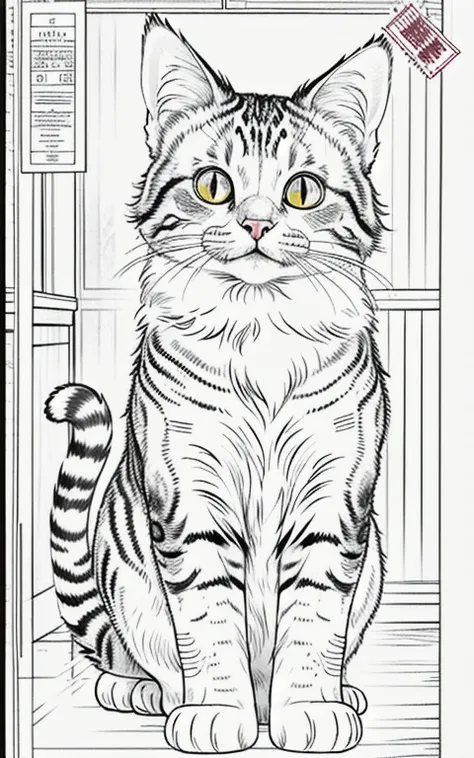 Coloring book is enough、Coloring book is enough、Coloring book is enough、High resolution cat coloring book、Realistic texture、Carefully drawn down to the last detail