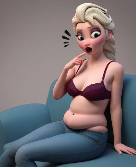 (( 3d, a slim and short man,a man pinching elsa's cheeks,a man pinching and  touching elsa's belly )) ,tall ,slim faced surprise...