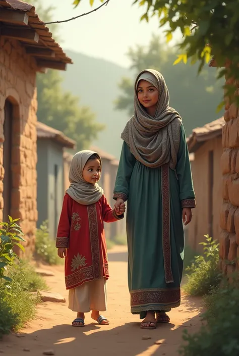 A Russian girl in hijab with her mother in Pakistan Lahore sehjpall village near phase 8 