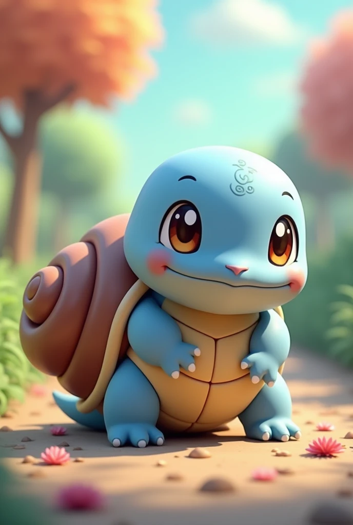 Combined with Squirtle from Pokémon，and snails，All in one，Anime style 3d，Round，Chubby，cute，snail shell，