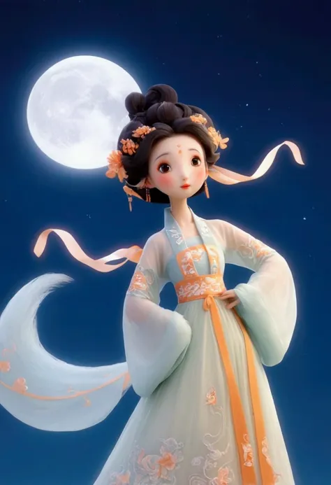 full-body,3d rendering, c4d, cartoon illustration style, cute,big eyes,dancing in the air,look at the screen,a in ancient chines...