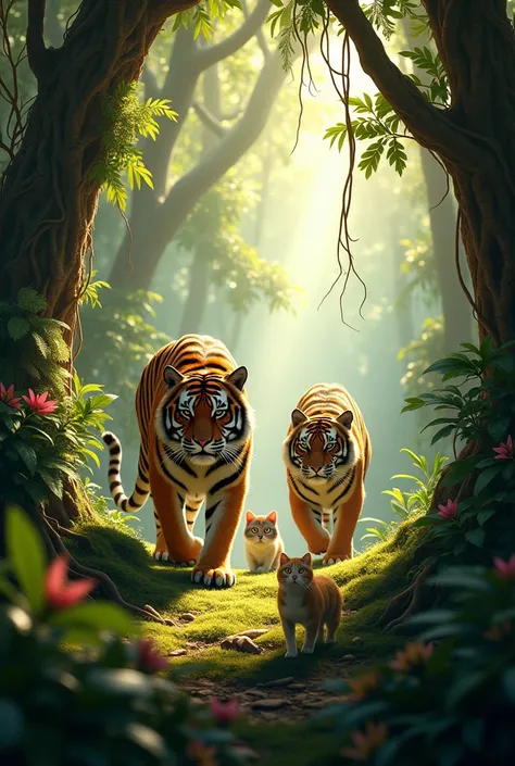 Cats in the jungle and tigers