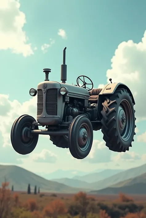 Tractor floating in air