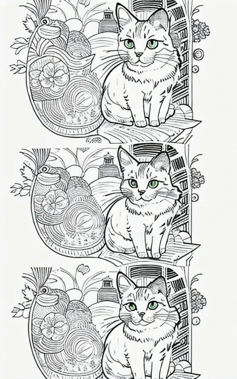 Coloring book is enough、Coloring book is enough、Coloring book is enough、High resolution cat coloring book、Realistic texture、Carefully drawn down to the last detail