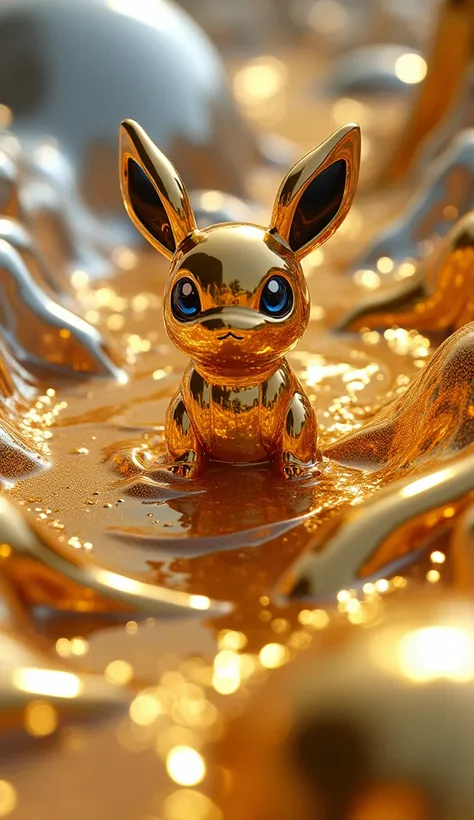 (liquid metal art: 1.5) LIQUID METAL a picture of Pokémon, swirling golden liquid swirls, swirling silver swirls, dynamic background, close range picture, ultra wide shot, photorealism, depth of field, hyper realistic,