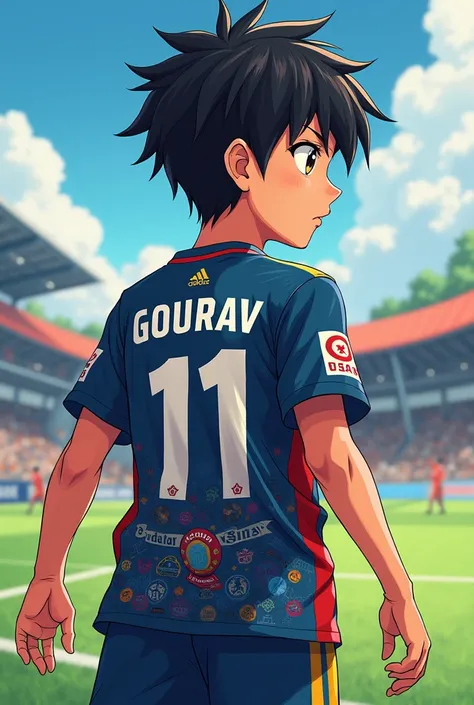 Please make a boy anime wair jersey back name with GOURAV 11 WITH sports wive  