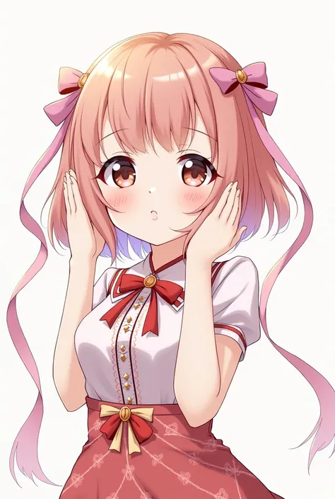 One girl, solo, High resolution, chest, Blushing, ribbon, anime, Draw the whole body,Idol clothes