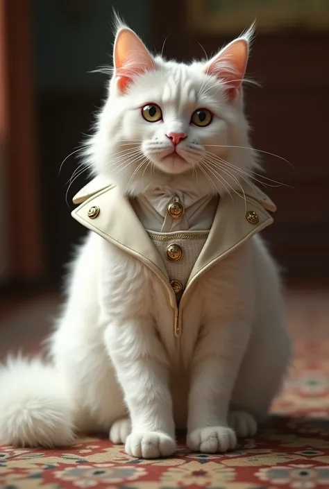 A white cat in a smart rich coat 8k