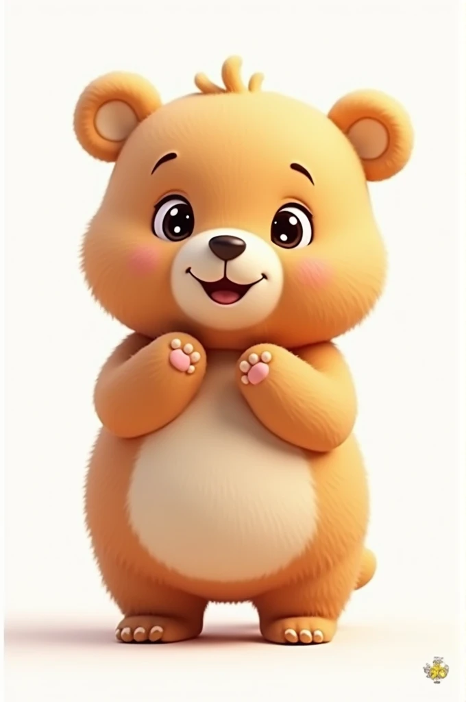 Cartoon cute little bear,big eyes, Background white,3D стиль