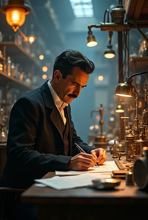 Nicola tesla working in lab