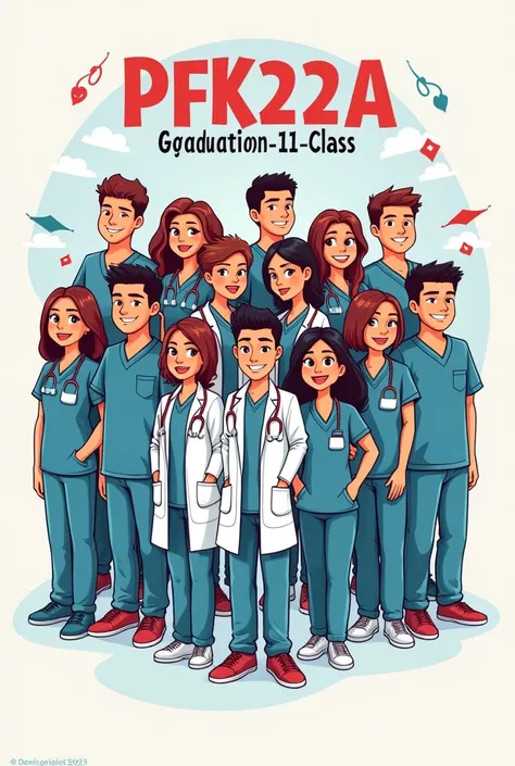 Can you create a design for graduation t-shirts Ki people , BSP. As in the comic or series people should not look like real people Classes Name Pfk22A Graduation class 2025 Graduation: Nursing Specialist Strength Something cool group of nurses put together...