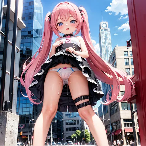 ((A cosplay girl is walking through the downtown area))A large crowd is watching、Blushing girl、Wearing revealing costumes、A vibrator is inserted in her underwear、The pussy juice overflows from the vibrator、The vibrator is dripping all the way to the ground...