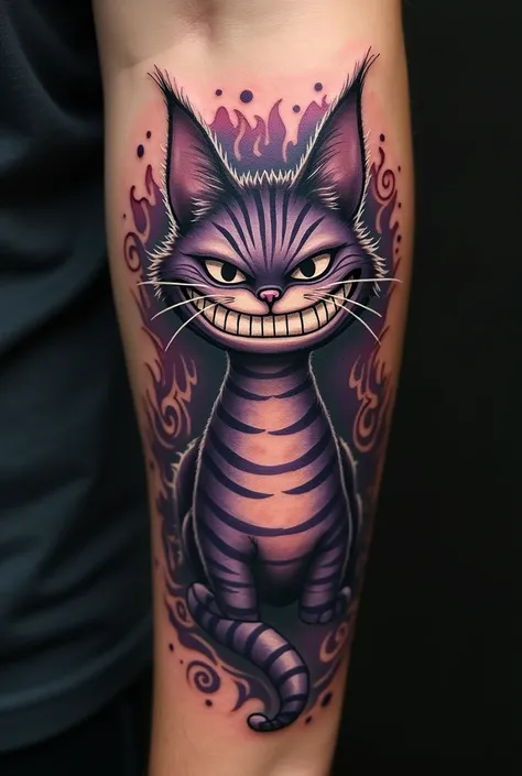 Create a realistic Cheshire Cat tattoo on your arm 