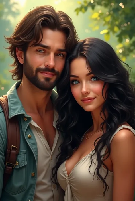 mann with beard und schwarzem Hemd, medium length hair, with beard, with his friend, long black hair, big boobs, Sehr attractive man with beard, nice man,  with beard, shoulder-length black hair, wavy long black hair, attractive man, blue eyes with his fri...