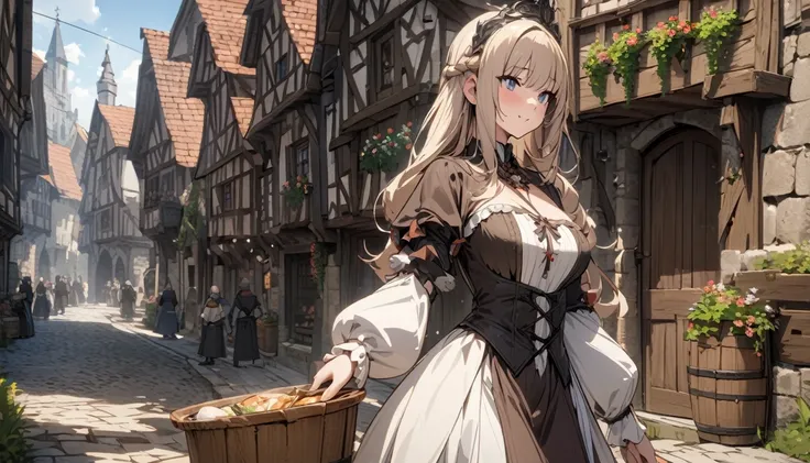 Beautiful anthropomorphic girl, Medieval European town, Attention to detail, 4K, masterpiece.