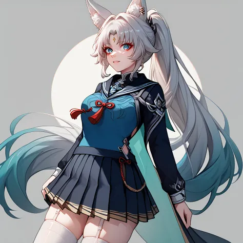 score_9, score_8_up, score_7_up, feixiaodefault, animal ears, long hair, ponytail, gradient hair, white hair, blue eyes, forehea...