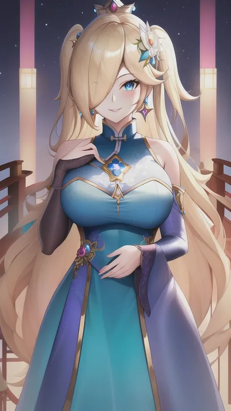  Erotic、Rosalina、Huge_chest, alone, China_dress, 星nullの_null, Highest quality, Detailed face, Detailed eyes, High resolution,Upper Body、Evil female executive、Wicked Smile、chestの谷間、Sexy pose