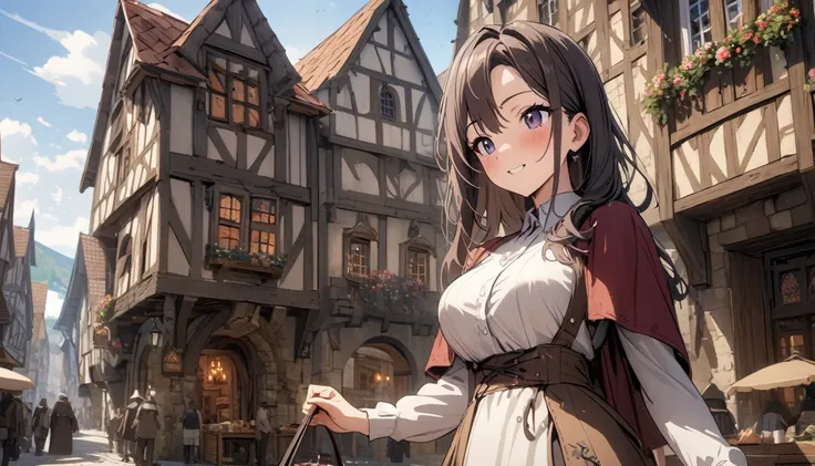 Beautiful Teacher, Medieval European town, Attention to detail, 4K, masterpiece.